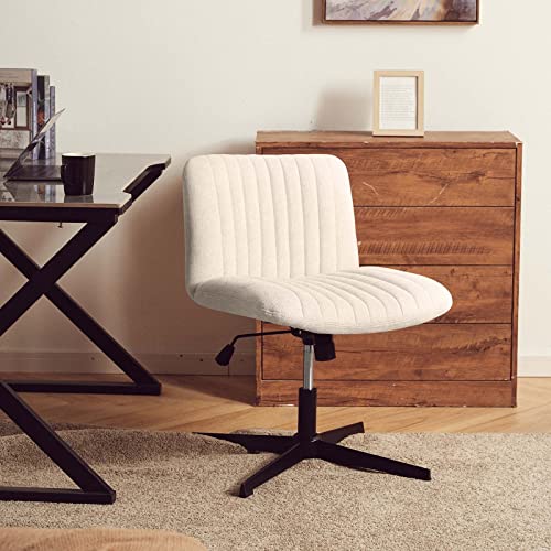 Sepnine Armless Office Chair No Wheels,Modern Fabric Wide Side Desk Chair,Swivel Ergonomic Computer Task Chair,Bedroom Vanity Chair,Mid-Back Accent Chair For Living Room (Linen, Beige) #TOP11