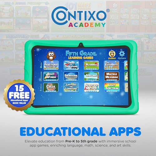 Image of Contixo 10 inch Kids Tablet - K103 Android Learning Tablet with Exclusive Games and Educational Apps, 32GB Storage, WiFi, Parental Controls & Kid-Proof Case - Green