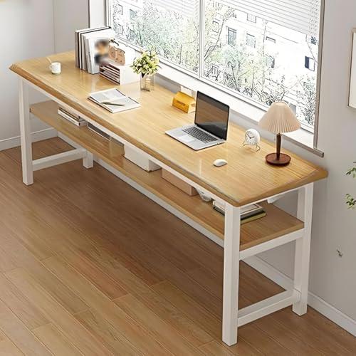 Scrivania da ufficio extra large, doppia scrivania in legno con ripiani portaoggetti, moderna postazione di lavoro per casa e ufficio, 160 cm