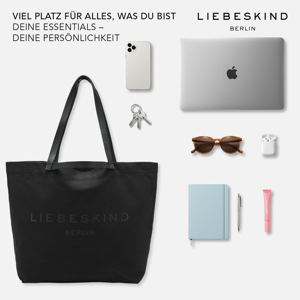 Liebeskind Berlin Damen-Shopper „Aurora“ – Große Canvas-Tasche Damen mit Reißverschlussfach und Leder-Schulterriemen – Shopper Bag Women – Passend für Laptops bis 16 Zoll – Light Bag
