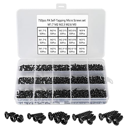 750 Pièces Petites Vis Cruciformes à Tête Ronde,Mini Vis Autotaraudeuse 15 Types M1,7 M2 M2,3...