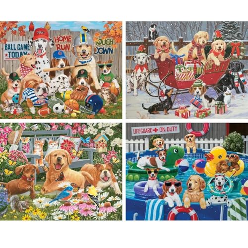 Bits and Pieces – Set de 4 rompecabezas de 1000 piezas para adultos – Bundle 'Dog Days Jubillee' por William Vanderdasson miniatura 2