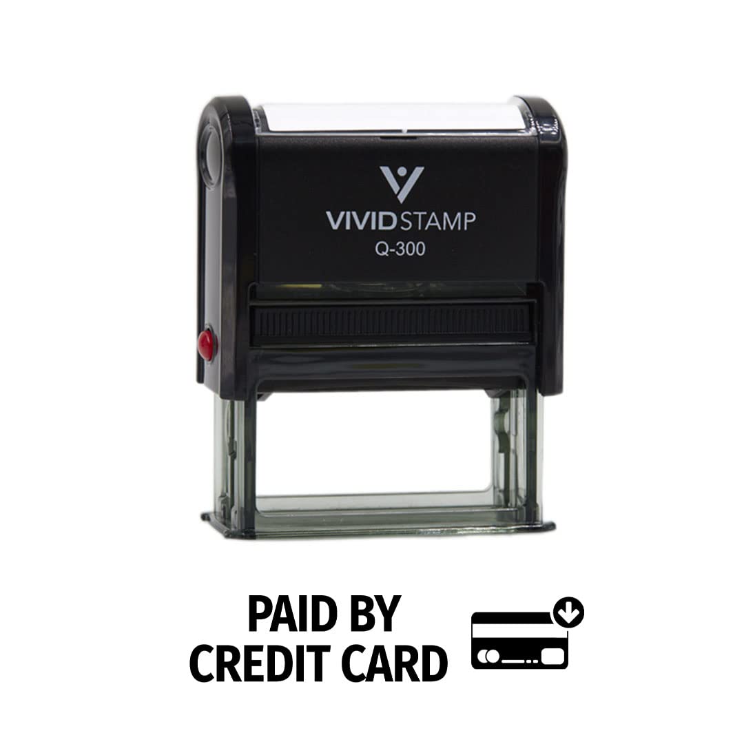 Vivid Stamp Paid by Credit Card Business Self-Inking Rubber Stamps (Black Ink) - Q-300 (2 Pack)