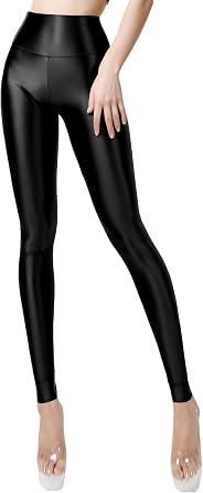 Womens High Waist 7/8 Leggings - Glossy Yoga Pants for Pilates, Cycling & Workout | Tummy Control & Second Skin Fit