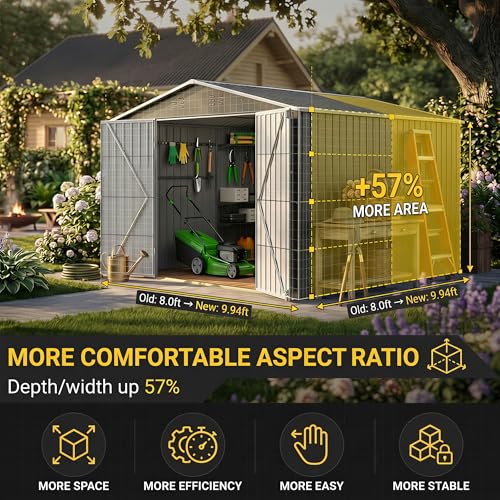 Image of Polar Aurora 10 x 10 FT Storage Shed | Outdoor Metal Shed with Updated Frame Structure, Tool Garden Sheds for Backyard Garden Patio Lawn, Black