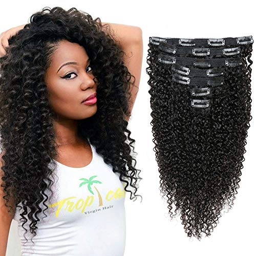 Alishow 100% Kinky Curly Clip in Human Hair Extensions Brazilian Remy Virgin Hair For Women 120Gram 7Pcs/Set Natural Black 18 inch