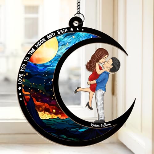 Pawfect House Love You to The Moon and Back, Custom Acrylic Suncatchers for Windows Hanging, Anniversary Birthday Gifts for Wife Husband, Couple Gifts for Him Her, Wedding Gifts for Couples 2024