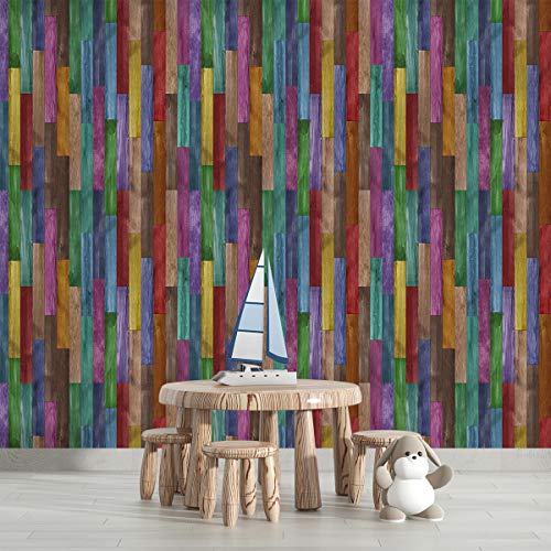 Image of DWELLSINDIA Colorful Wood Self Adhesive Wallpaper, Waterproof, Scratch Resistant, Laminated (41cm x 244cm, Multicolour2)