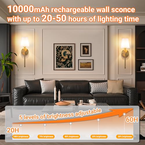 image for Nekhung Battery Operated Wall Sconces Set Of 2, Wireless Battery Wall 