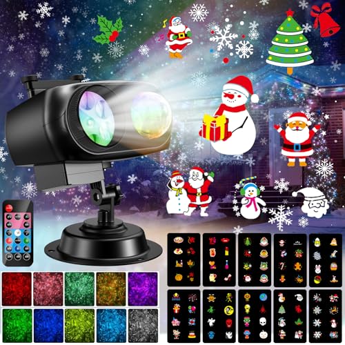YAZEKY Luzes de projetor de Natal, impermeável LED candeeiro projetor com controlo remoto, luz de projetor exterior interior de Natal decoração de 12 padrões (8 padrões e 10 cores)