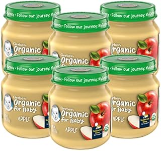 Gerber Organic for Baby 1st Foods Baby Food Jar, Apple, USDA Organic & Non-GMO Pureed Baby Food for Supported Sitters, 4-Ounce Glass Jar (Pack of 6 Jars)