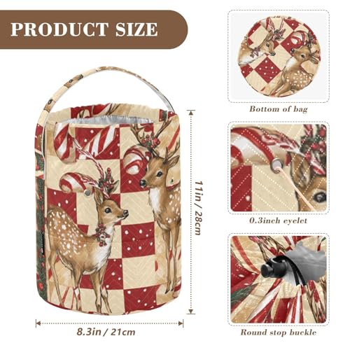 Image of Tatenale Crochet Bag Yarn Bag Knitting Project Bag with Pockets and Handle Portable Yarn Storage Organizer Tangle Free 8.3x11 InchChristmas Deers Checkered Red Candy Canes41