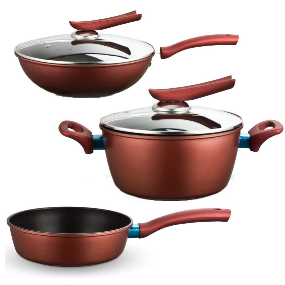 3 sztuki Zestawy do garnka i patelni, zestaw rondla Wok Indukcja Indukcja odpowiadająca na patelnię, można używać w różnych piecach, w tym zestaw kuchennych indukcyjnych naczynia kuchenne