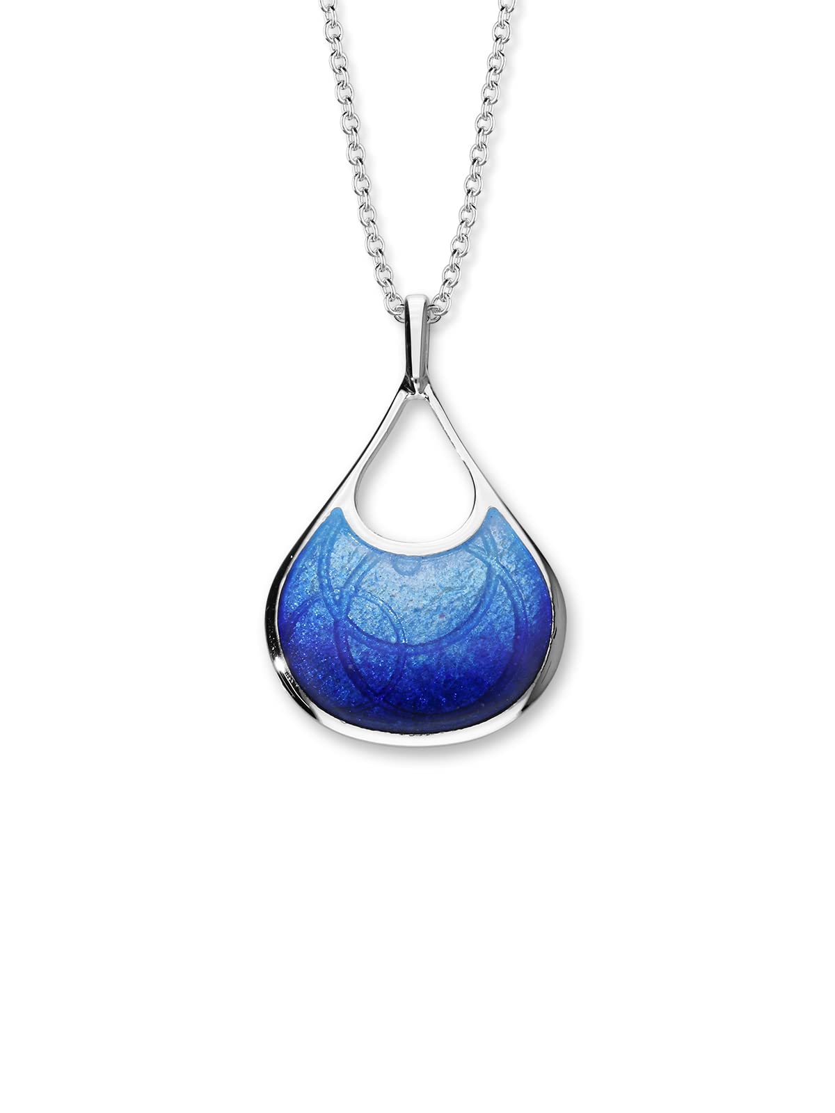 ORTAK 925 Sterling Silver Handmade Pendant Necklace Hot Glass Hand Enamel Tear Drop Design In Waterfall Colourways High Polished Scottish Fine Jewellery Made In Scotland