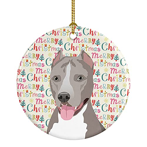 Caroline's Treasures Pit Bull Blue #5 Christmas Ceramic Ornament Christmas Tree Hanging Decorations for Home Christmas Holiday, Party, Gift, 3 in, Multicolor