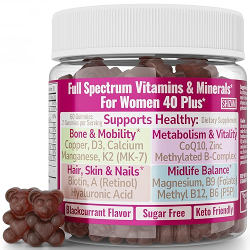SHIZAM Vitamin D3 K2 MK-7 Gummies with Magnesium, Folate (5-MTHF), Methylfolate, CoQ10, B6 P5P & Methylated B-Complex for Women 40+