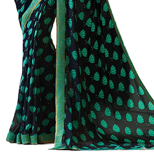 Image of RAJESHWAR FASHION WITH RF Women's Printed Georgette Sarees For Women With Jacquard Work Lace Border & Blouse Piece (Multicolored)