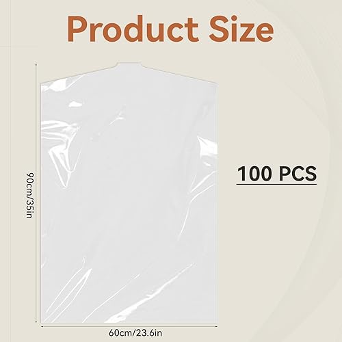 Miniatura 2 de 100 bolsas de limpieza en seco para ropa, bolsas de limpieza en seco de 35 x 23.6 pulgadas, fundas de plástico transparente para colgar ropa, bolsa