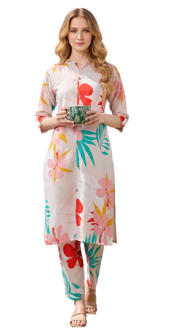 stylescope Women's Rayon Floral Printed Kurta Pant Set-picture-50