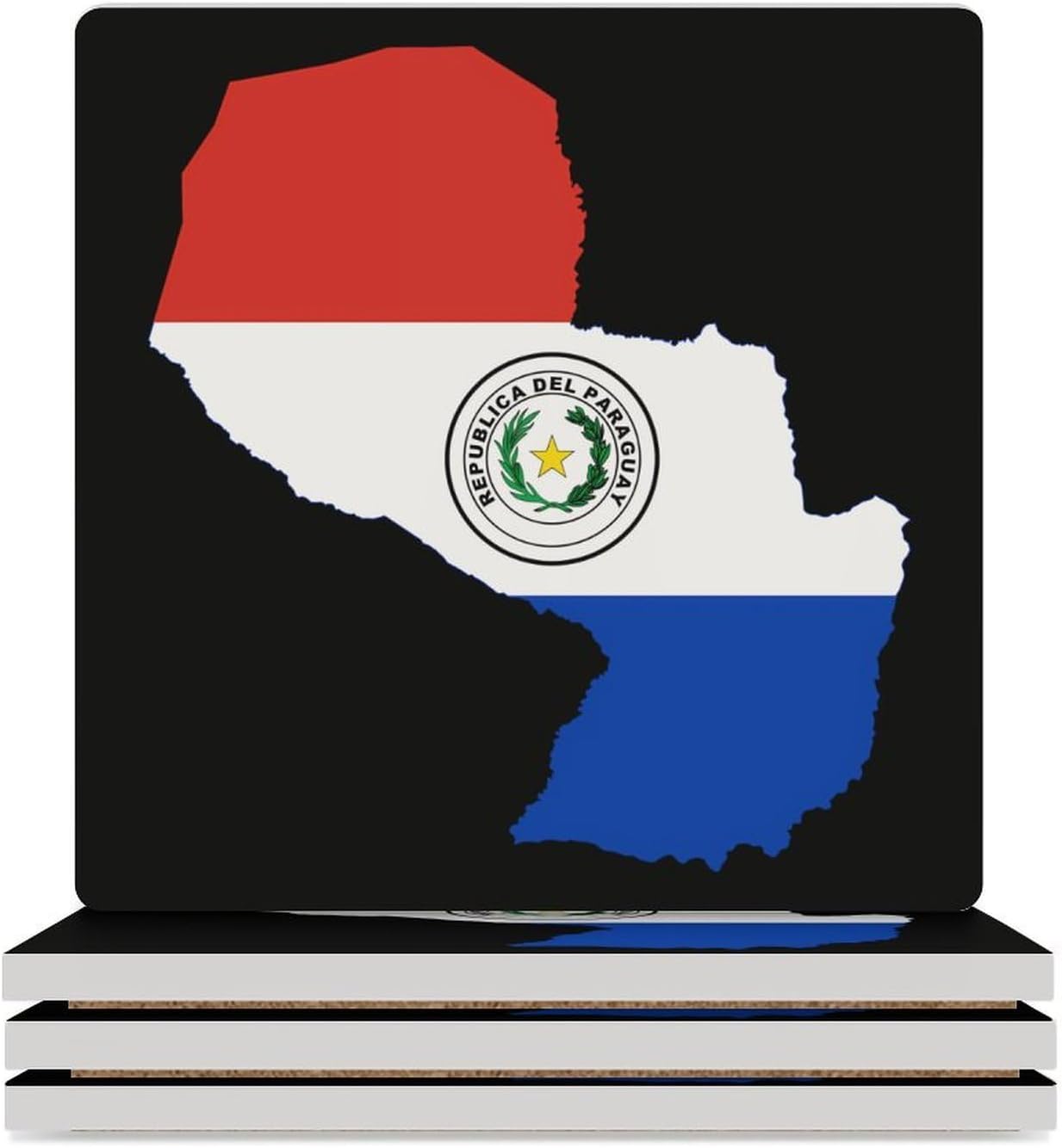 Flag Map of Paraguay Funny Ceramic Coasters for Drinks Absorbent Cup Holder Tabletop Protector with Cork Base
