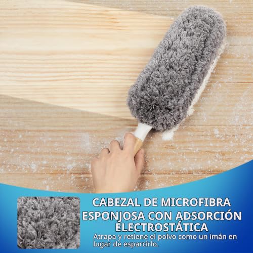 Miniatura 3 de Mr.Siga Plumero De Microfibra Sin Pelusa, Plumero Lavable Y Reutilizable Con Mango De Bambú Y Cabezal Reemplazable, Plumero Para La Limpieza Del Hogar