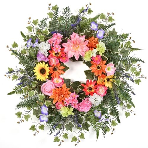 Spring Wreaths for Front Door Outside 24-26in Spring Summer Wreath