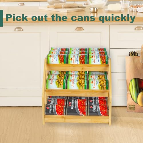 Bamboo Can Rack Organizer for Kitchen Cabinets or Pantry, Holds 36 Cans