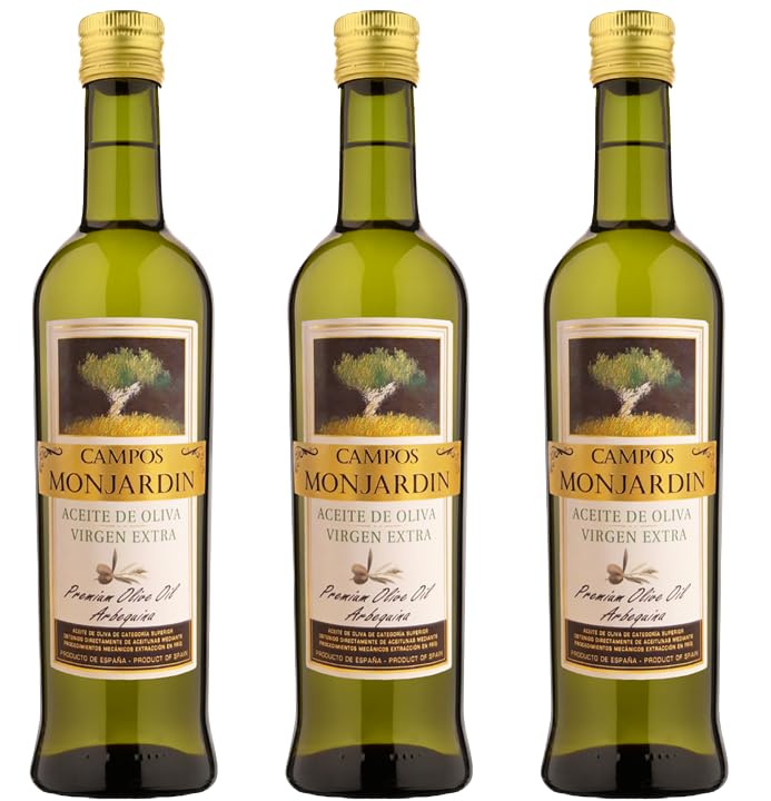 Castillo Monjardín, Aceite Campos Monjardín. Aceite de Oliva Virgen Extra Arbequina, Primera Calidad: Pack de 3 botellas de 500 ml.