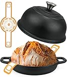 Dutch Oven For Bread Baking,24cm/4.7L Cast Iron Dutch Oven, Non-Stick Cast Iron Pan with Lid, Dutch Ovens with Silicone Sling,Casserole Pot for Bread Baking, Roasting, Braising & Frying (Black)