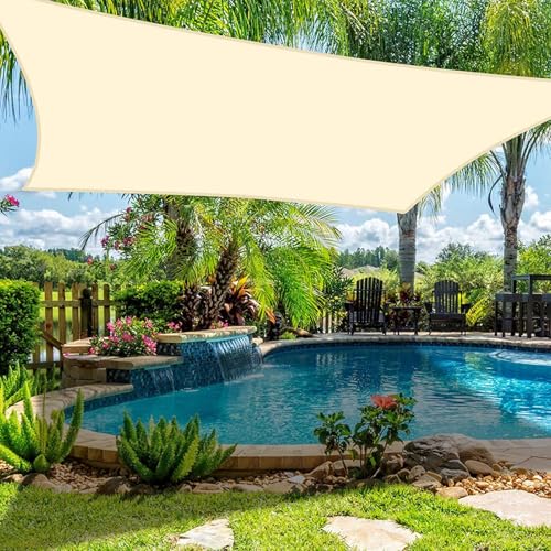 Toldo vela de sombra impermeable rectangular beige para patio y jardin 3