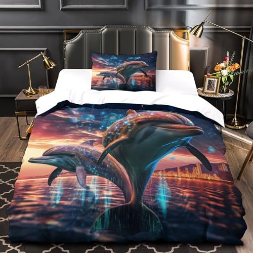 Housse de couette 135x200 dauphin avec fermeture éclair invisible - 3