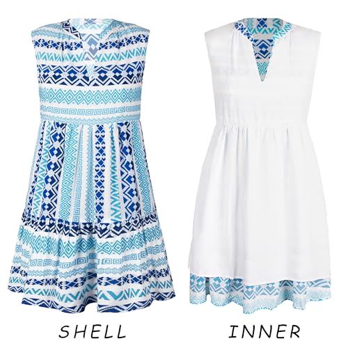 Image of CUPSHE Women's Ruffle Beach Mini Dress Split V Neck A Line Sleeveless Geometric Stripe Tropical Leaf Pattern Summer Dresses