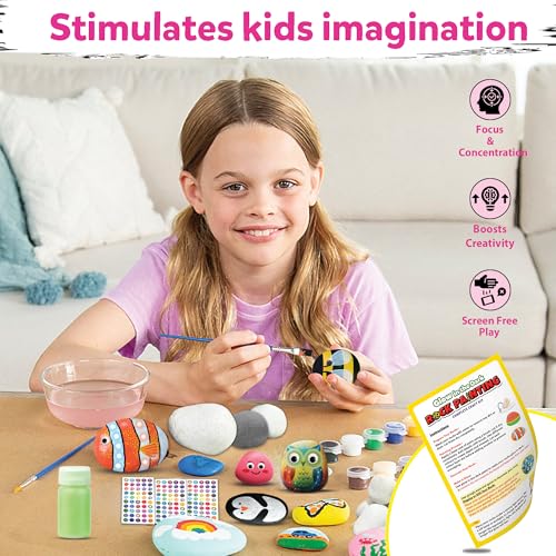 Image of Little Berry Rock Painting Kit - Glow in the Dark Art & Craft Activity Set for Girls & Boys | DIY Art & Craft Kits & Supplies | Includes 6 Reusable Rocks | Gift for Kids Age 4-12 Years - Activity Kit