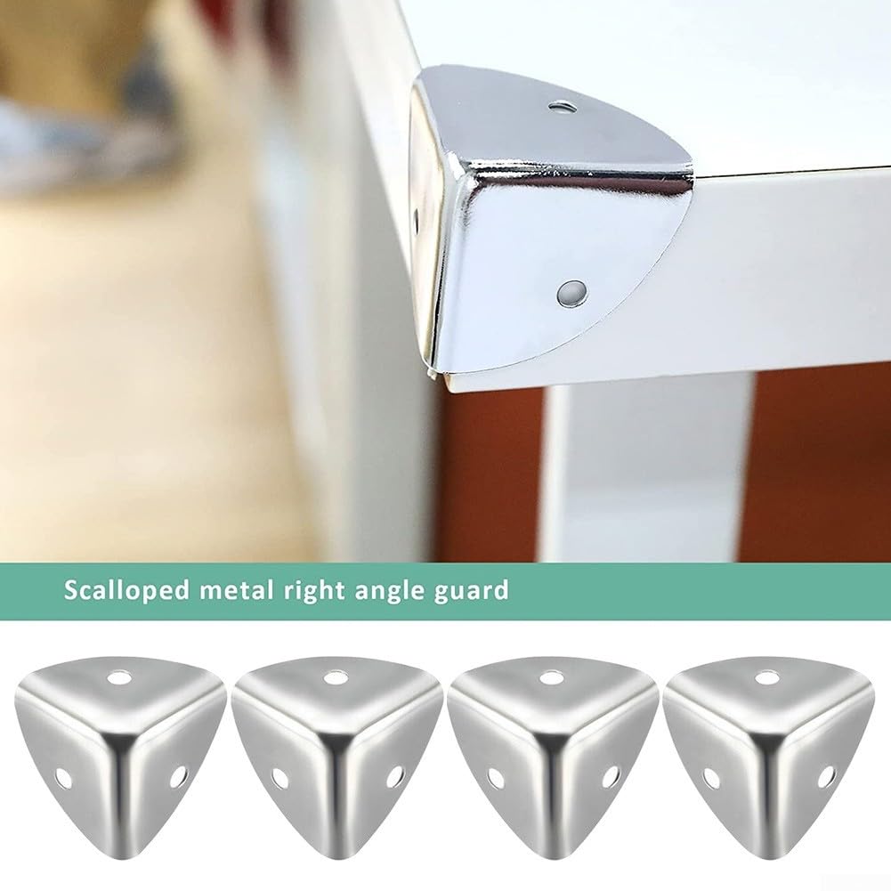 Set di 4 protezioni angolari in metallo da 40 mm, in lega di zinco, per scatole di legno, cassapanche o baule con angoli arrotondati e fori di fissaggio