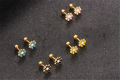 18G Cute Daisy Flower Stud Cartilage Earrings for Women Girls 14K Gold Plated Stainless Steel Enameled Dainty Screw Back Studs Sleeper Tragus Post Hypoallergenic Piercing Body Jewelry 5