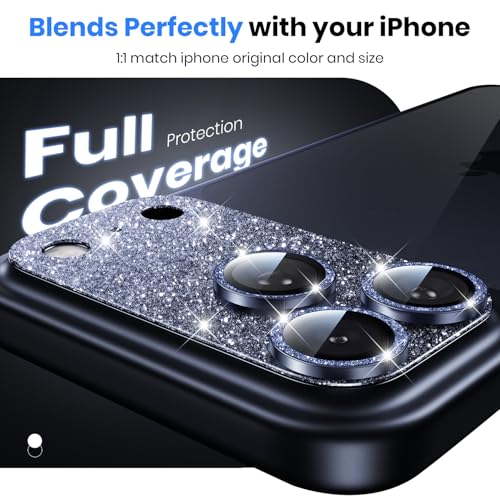 Image of Hoerrye for iPhone 17 Pro Max Camera Lens Protector - [12FT Shatterproof Military Grade] [Strong Adsorption] Metal 9H+ Tempered Glass Camera Screen Full Cover Case Friendly,Glitter Deep Blue