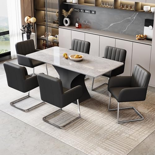 Goldicoo Juego de 4 sillas de comedor de piel sintética negra con patas de metal en forma de Z, sillones acolchados para salón, dormitorio, estudio, diseño de rayas verticales