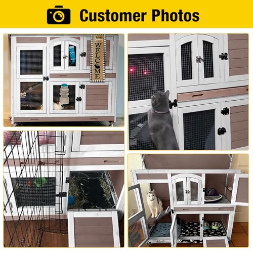 image for Aivituvin Rabbit Hutch Bunny Cage with Wheels Indoor Outdoor Two Story