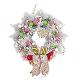 Weihnachtskranz mit roten weißen Zuckerstangen Tropfenförmige Weihnachts-Zuckerstange Weihnachtsdekoration Weihnachtskranz mit Weihnachtsschmuck für zu Hause (45x45x6cm)