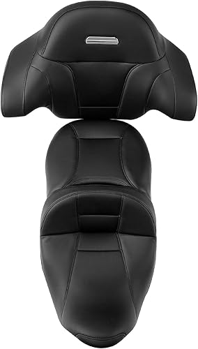 Miniatura 7 de C.C. RIDER Asiento de pasajero con almohadilla de respaldo, King Tour Pack Trunk Rally Stripe Tuck and Roll Driver apto para Harley Touring Road