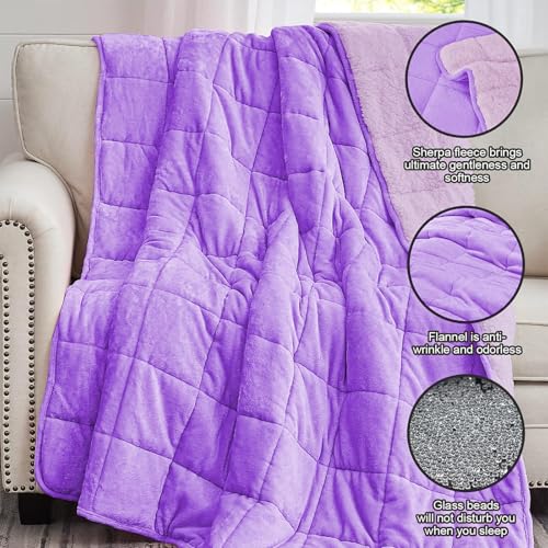 Image of yescool Weighted Blanket for Adults (15 lbs, 60 inch x 80 inch, Lavender) Heavy Blanket for Sleeping Perfect for 140-160 lbs, Queen Size Breathable Blanket with Premium Glass Bead, Machine Washable