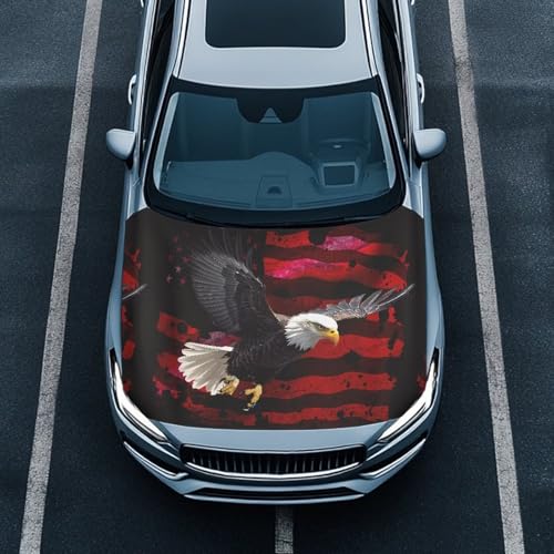 Image of Car Hood Cover Protector,Eagle Print Snowproof Polyester Breathable Print Stylish Hood Covers for Cars,Decoration Universal Car Accessories