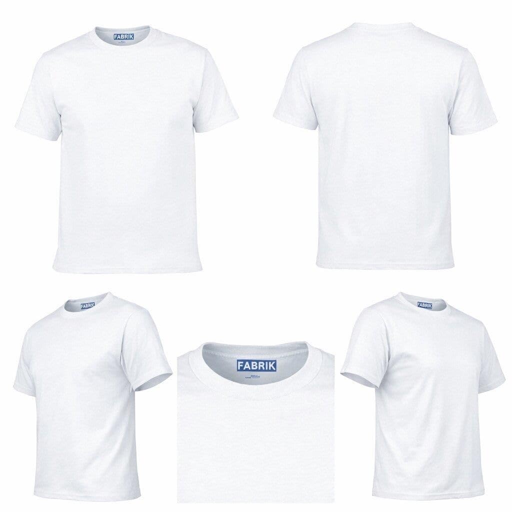 Fabrik T-shirt girocollo tinta unita con confezione da 3 da uomo, colore bianco, 2XL-8XL