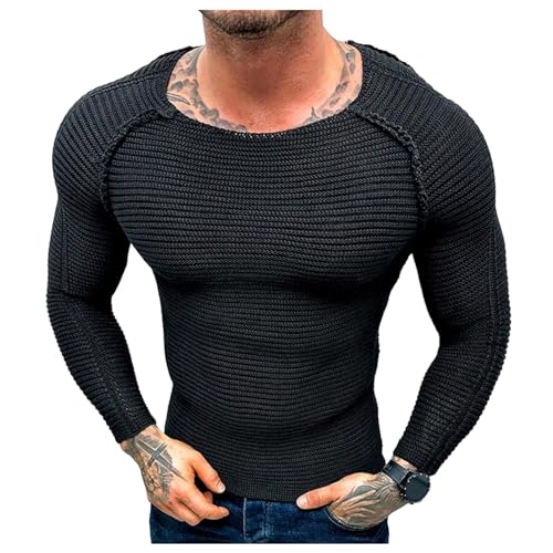 Mens Crew Neck Pullover Sweaters Casual Long Sleeve Slim Fit Solid Basic Fall Winter Jumpers Fashion Tops