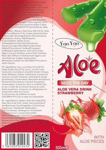 Y-go Y-go Aloe Vera Drink Strawberry 500ml – Refreshing Aloe Vera Juice with Real Aloe Pieces | Fruity Hydrating Beverage | Healthy Drink | (Pack of 12) - Image 6