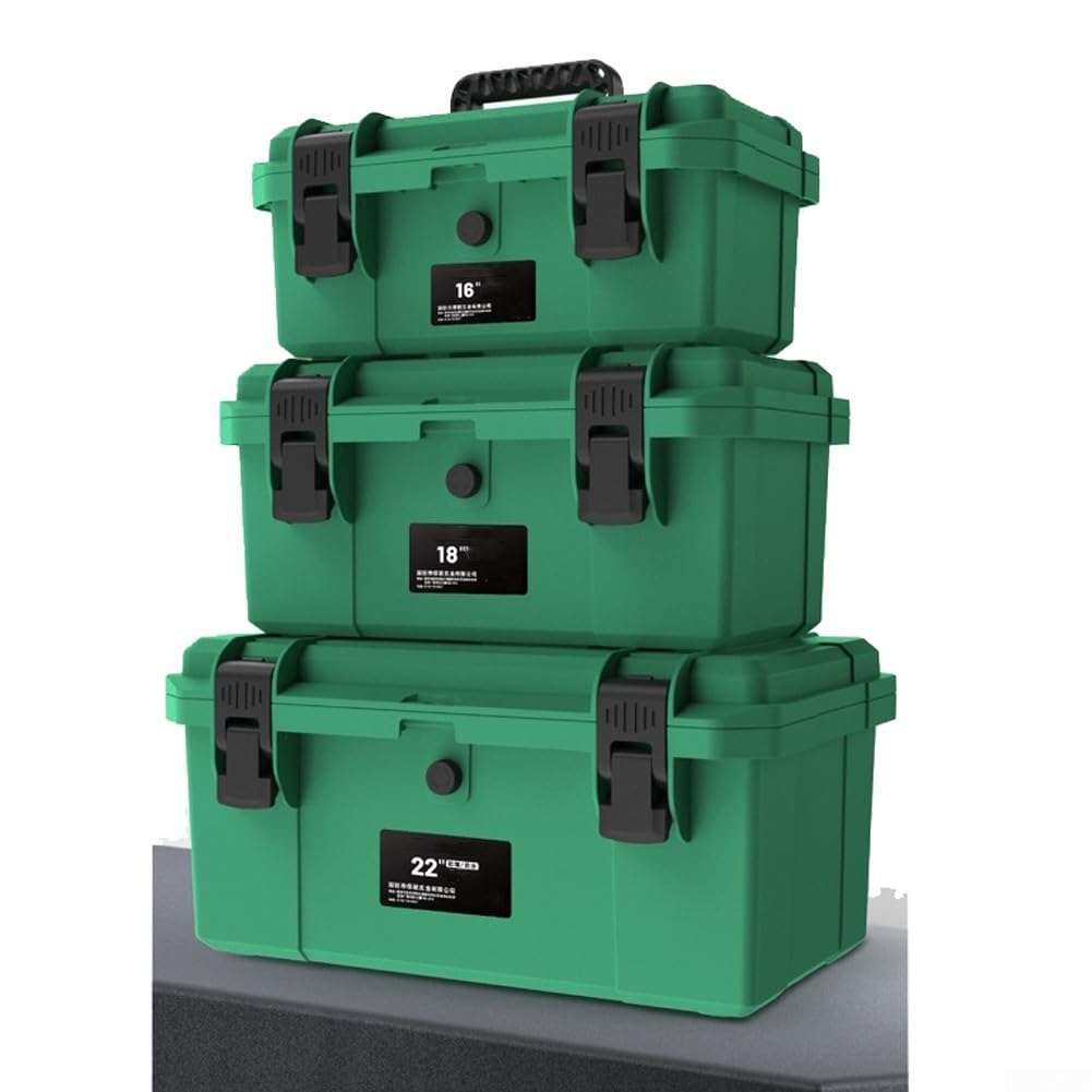 Cassetta degli attrezzi impermeabile a doppio strato con manico ergonomico e plastica ABS rinforzata, per attrezzi da giardino e casa, verde, 55,9 cm
