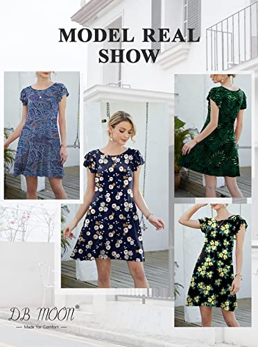 Image of DB MOON Women 2026 Mini Dresses Summer Casual Ruffle Short Sleeve Cute Crew Neck Flowy Dress with Pockets