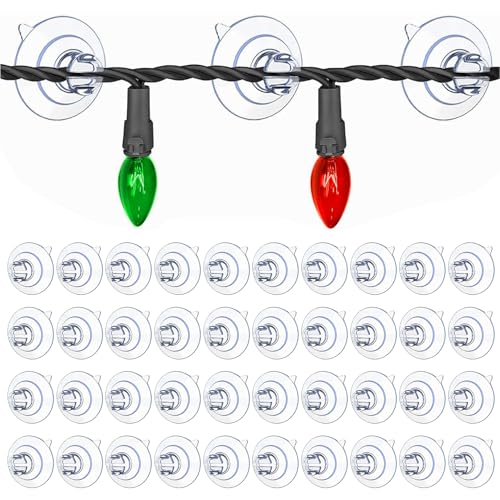 40 Stück Saugnäpfe für Lichterketten Saugnäpfe für Lichterketten Transparent mit Schlitz PVC Saugnapf Haken Fenster Ohne Bohren Saugnapfhalter für Heimdekoration Küche Party(Transparent)