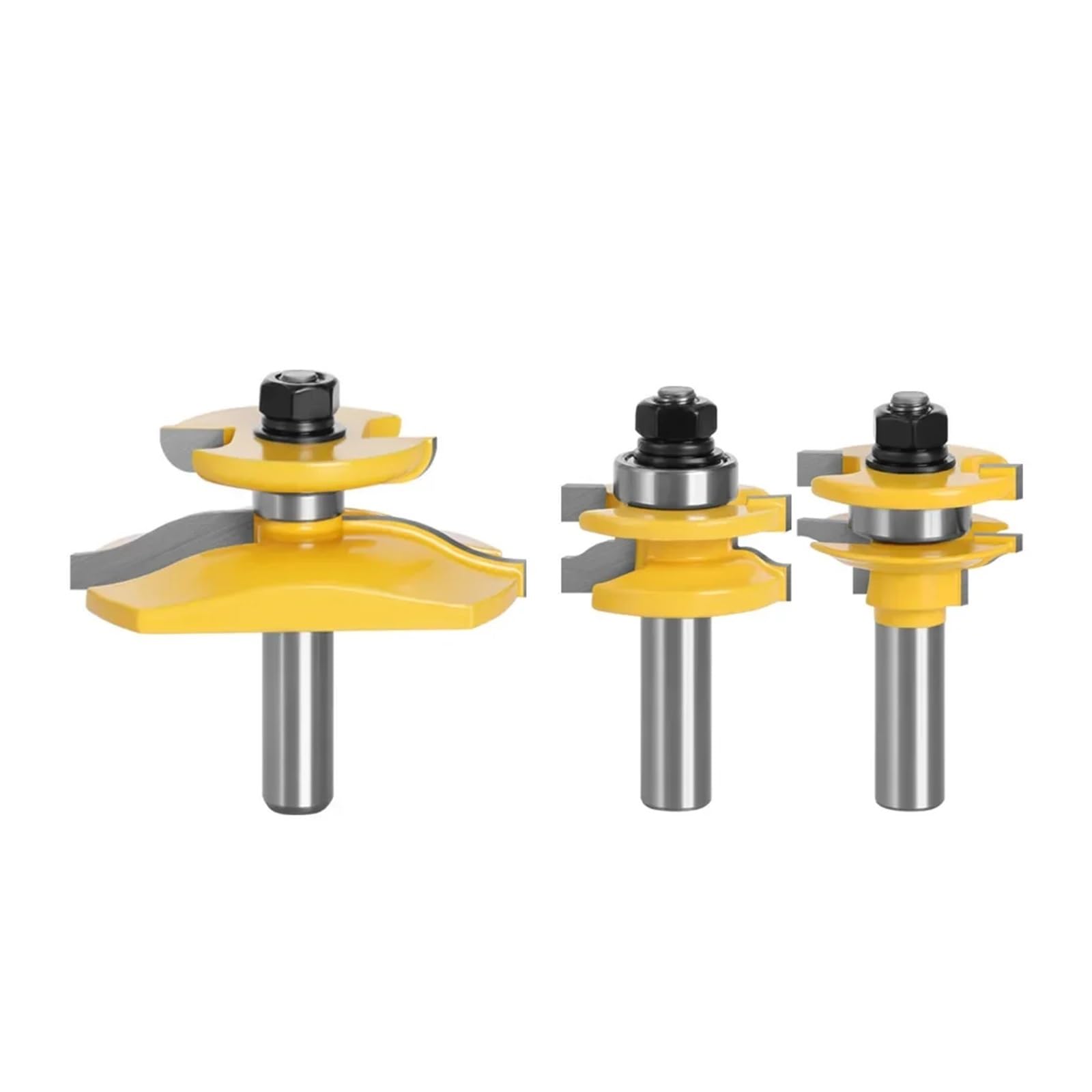 Epaknhgd 02 3Pcs 1/2" 12.7Mm 12Mm Shank Milling Cutter Wood Carving Rail Stile Backcutter Router Bit Panel Raiser Set Tenon Bits(02)