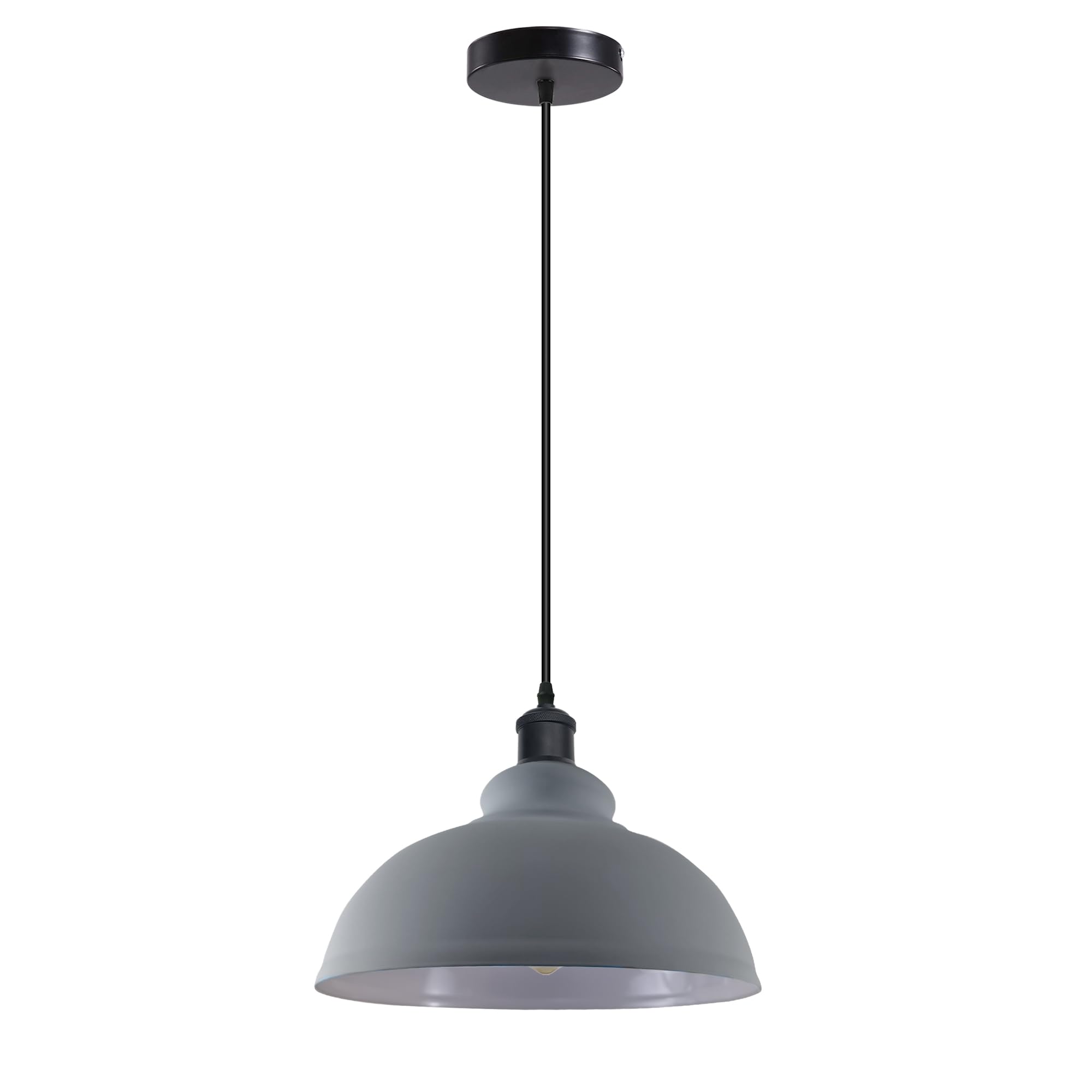 LEDSone Vintage Pendant Dome Light Shade Industrial Hanging Pendant Light Ceiling Lighting for Dining Room, Bar, Clubs and Restaurants (Gray, with Bulb)